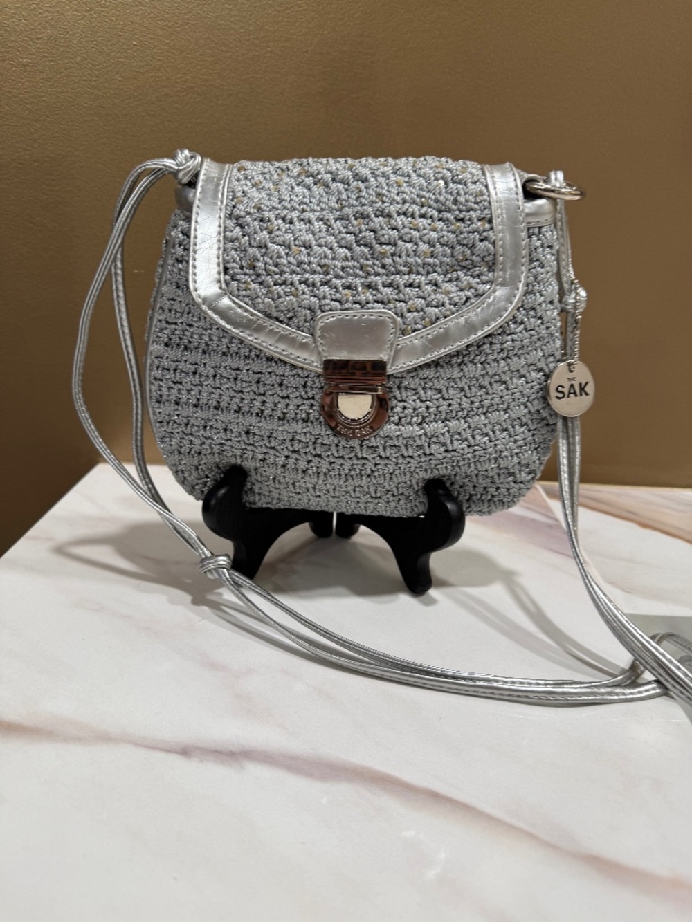 The Sak small crochet shoulder bag Metallic silver finish